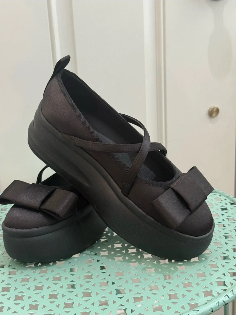 Charles & Keith Black Brantley Bow Platform Mary Janes - 38 (7.5)